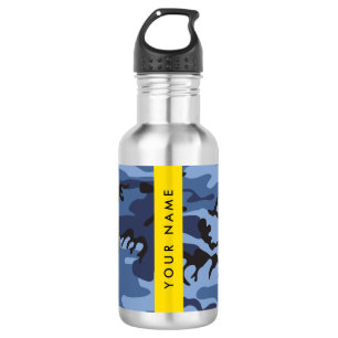 Botella De Agua Camuflaje Azul Marino Personaliza tu nombre