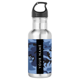 Botella De Agua Camuflaje Azul Marino Personaliza tu nombre