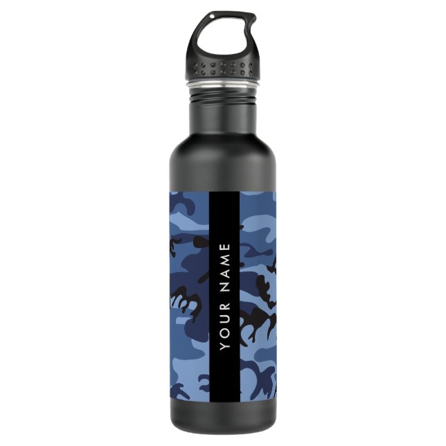 Botella De Agua Camuflaje azul marino Tu nombre Personaliza (Anverso)