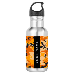 Botella De Agua Camuflaje Naranja Personaliza tu nombre