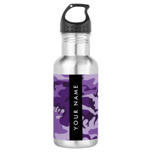 Botella De Agua Camuflaje Púrpura Personaliza tu nombre