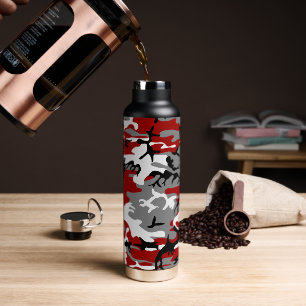 Botella De Agua Camuflaje rojo y gris, ejército