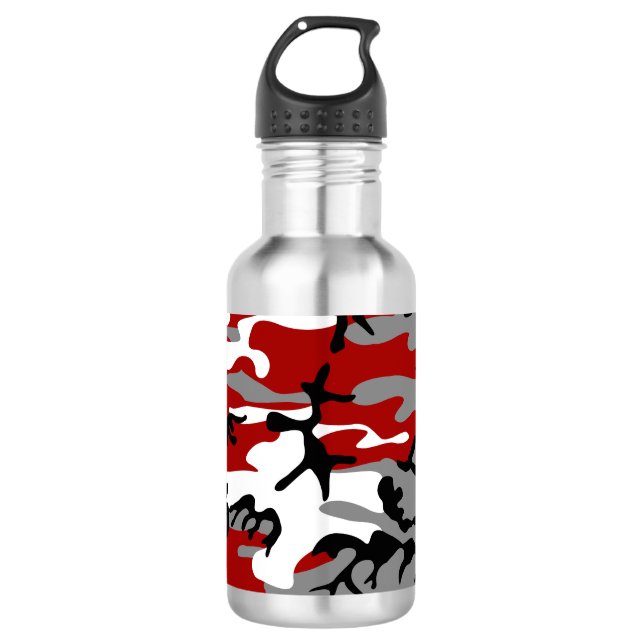 Botella De Agua Camuflaje rojo y gris, militar, ejército (Anverso)