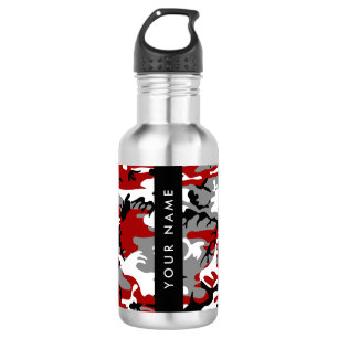 Botella De Agua Camuflaje Rojo y Gris Personaliza tu nombre