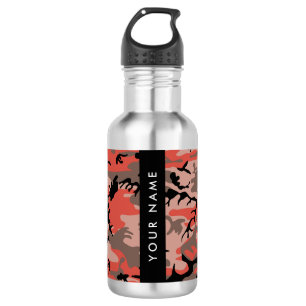 Botella De Agua Camuflaje Rojo y Marrón Personaliza tu nombre