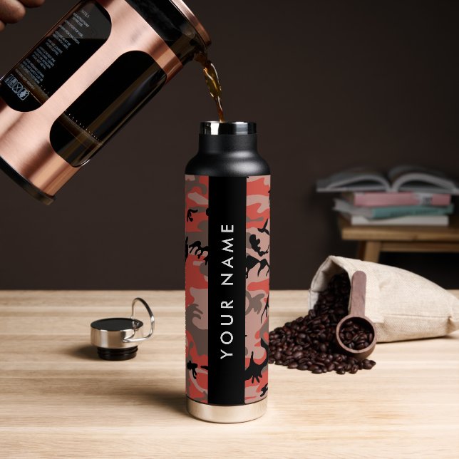 Botella De Agua Camuflaje rojo y marrón Tu nombre Personaliza (Café)