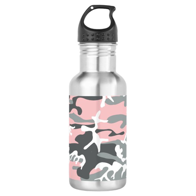 Botella De Agua Camuflaje rosa y gris, militar, ejército (Anverso)