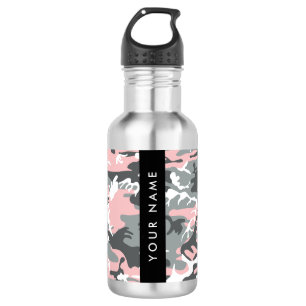 Botella De Agua Camuflaje rosa y gris Personaliza tu nombre