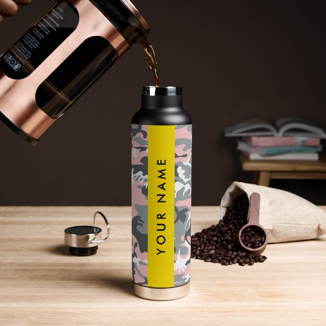Botella De Agua Camuflaje rosa y gris Tu nombre Personaliza (Café)