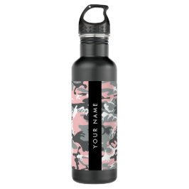 Botella De Agua Camuflaje rosa y gris Tu nombre Personaliza