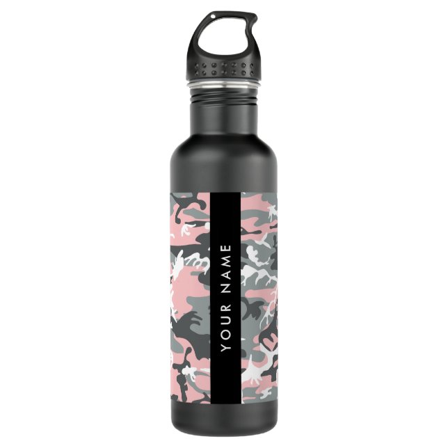 Botella De Agua Camuflaje rosa y gris Tu nombre Personaliza (Anverso)