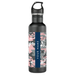 Botella De Agua Camuflaje rosa y gris Tu nombre Personaliza
