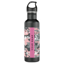 Botella De Agua Camuflaje rosa y gris Tu nombre Personaliza
