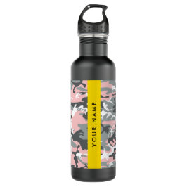 Botella De Agua Camuflaje rosa y gris Tu nombre Personaliza
