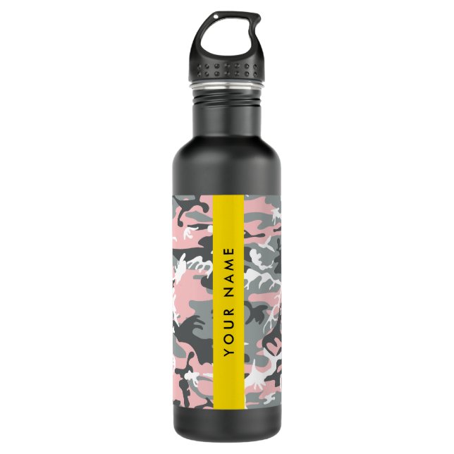 Botella De Agua Camuflaje rosa y gris Tu nombre Personaliza (Anverso)