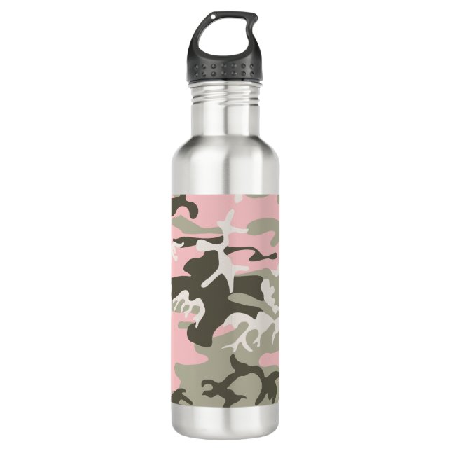 Botella De Agua Camuflaje rosa y verde, militar, militar (Anverso)