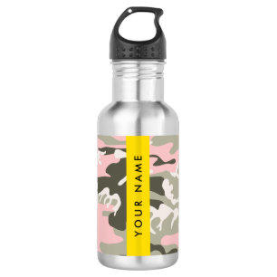 Botella De Agua Camuflaje rosa y verde Personaliza tu nombre