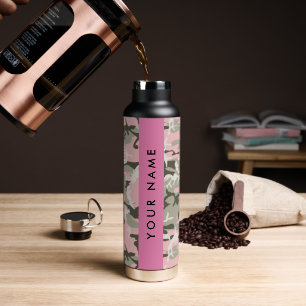 Botella De Agua Camuflaje rosa y verde Personaliza tu nombre