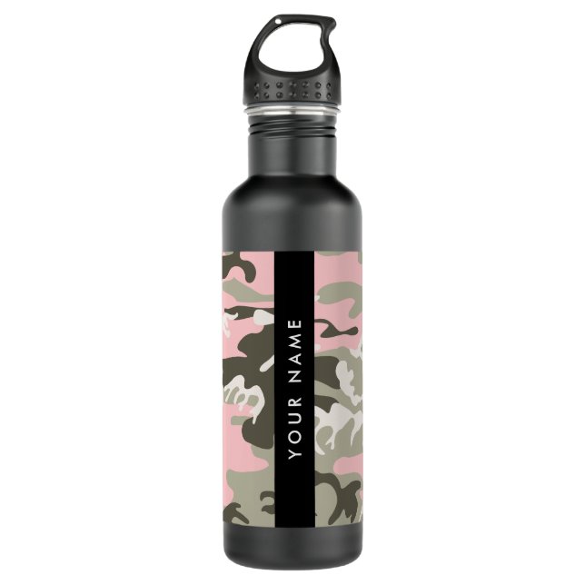 Botella De Agua Camuflaje rosa y verde Tu nombre Personaliza (Anverso)