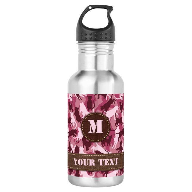 Botella De Agua Camuflaje rosado de gatos (Anverso)