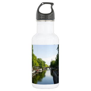 Botella De Agua Canal de Ámsterdam con casitas flotantes y árboles