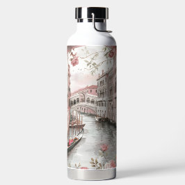 BOTELLA DE AGUA CANAL DE VENECIA DE AGUA ROSA CON FLORES