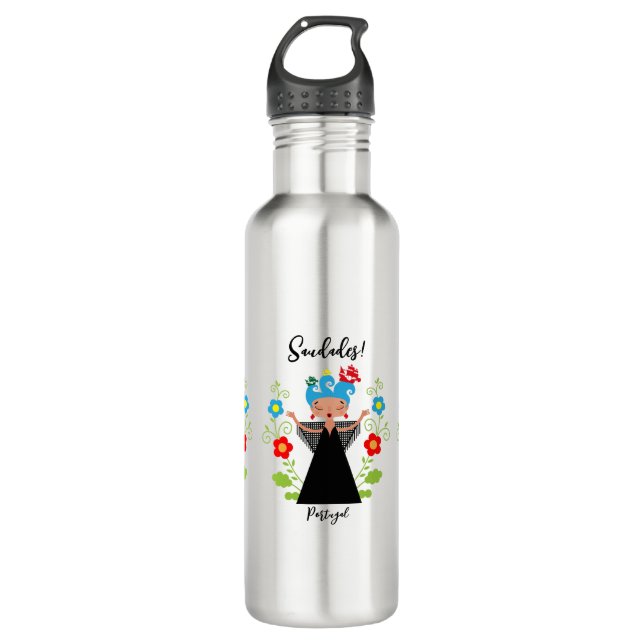 Botella De Agua Cantante de fado con barcos de caravanas portugues (Anverso)