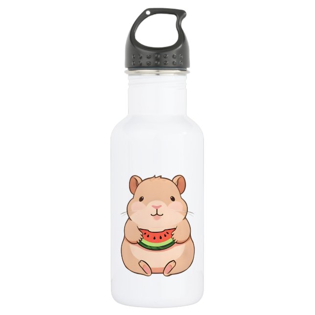 Botella De Agua Capybara Chibi Kawaii Comiendo Rodaja de Sandía (Anverso)