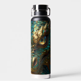 Botella De Agua Cara de Dragón Turquesa y Dorado