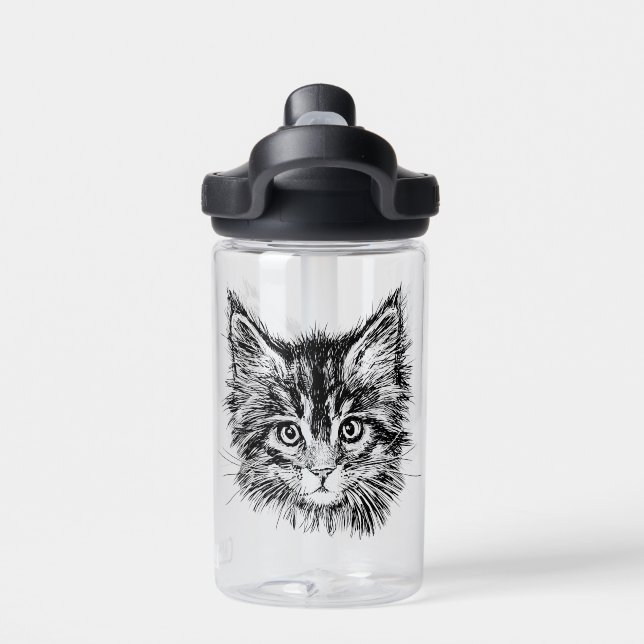 Botella De Agua Cara de gatito negro y blanco (Parte trasera)