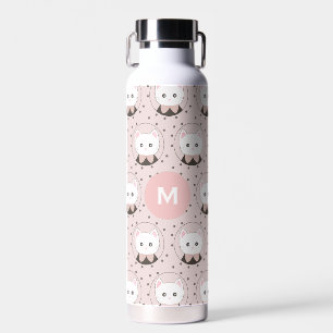 Botella De Agua Cara de Gato Bonita Patrón de Lunares Rosas Monogr