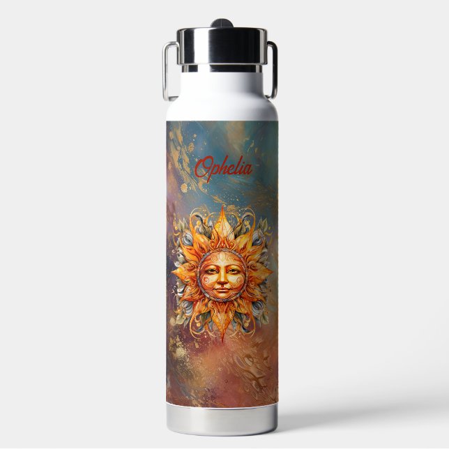 Botella De Agua Cara de Sol Cósmico Arte Digital Personalizado (Frente)