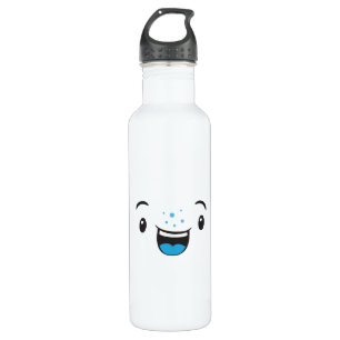 Botella De Agua Cara Kawaii Sonriente Azul