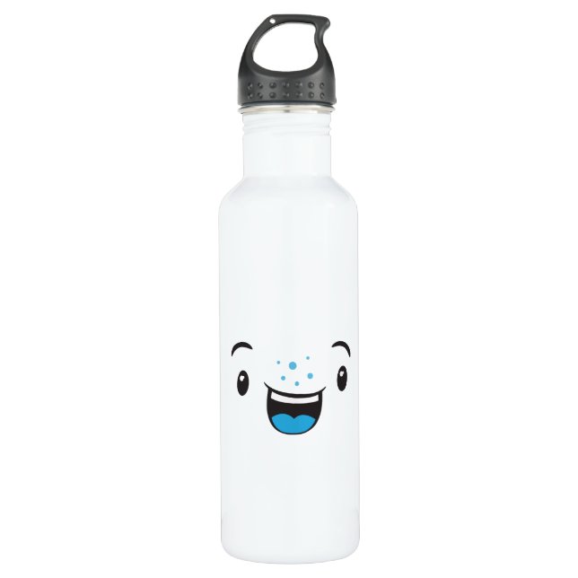 Botella De Agua Cara Kawaii Sonriente Azul (Anverso)