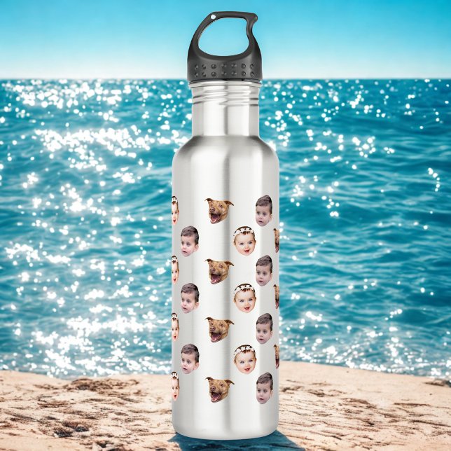 Botella De Agua Cara personalizado, regalo familiar único 3 fotos  (Subido por el creador)