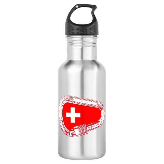Botella De Agua Carabiner de escalada con bandera de Suiza (Anverso)
