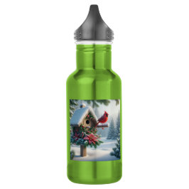 Botella De Agua Cardenal de invierno en un hogar festivo