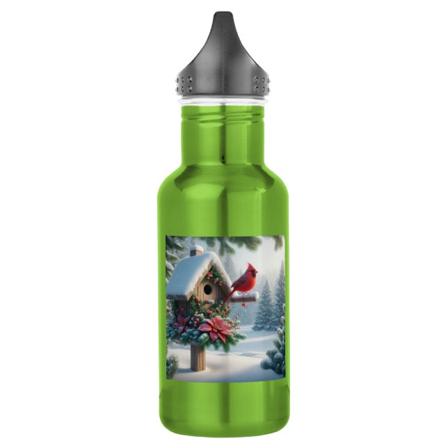 Botella De Agua Cardenal de invierno en un hogar festivo (Izquierda)