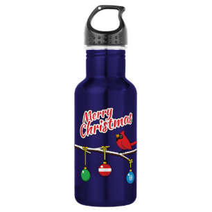 Botella De Agua Cardenal Rojo sobre la rama desnuda de los Navidad