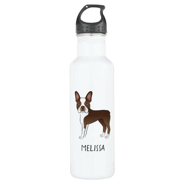 Botella De Agua Caricatura del perro y nombre personalizado de Bro (Anverso)