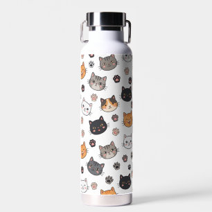 Botella De Agua Caritas de Gatito Adorables y Huellas de Patas