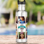 Botella De Agua Cartel verde azulado foto del mejor papá del mundo<br><div class="desc">"El papá más grande del mundo". Dile a papá lo que realmente piensas de él. Es hora de que acabe la sed después de una sesión de entrenamiento con esta botella de agua fría que luce un collage fotográfico personalizado y una tipografía audaz y moderna con un cartel azul verde...</div>