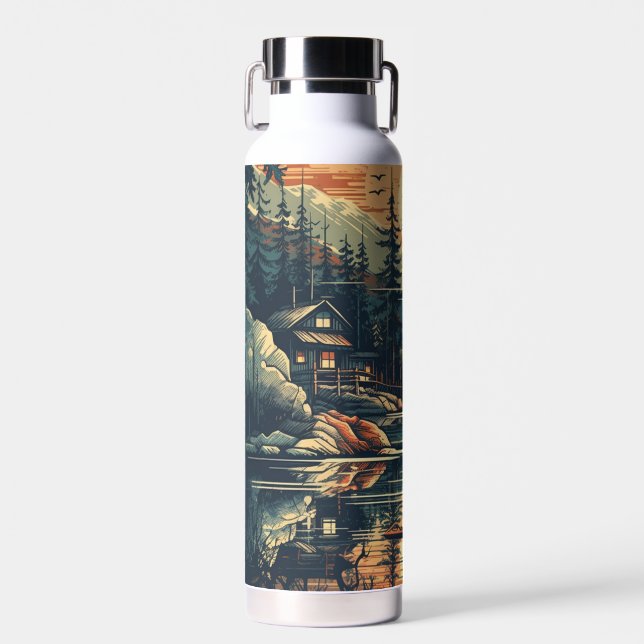 Botella De Agua Casa de montaña Escandinavia Retro Art (Delantero)