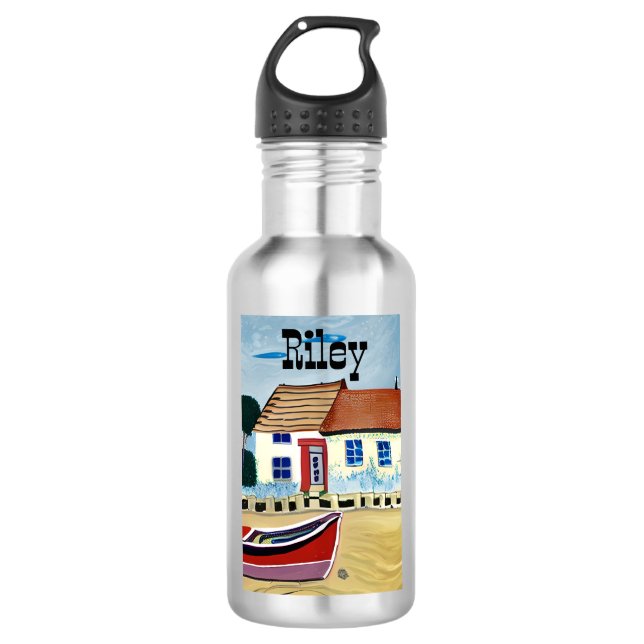 Botella De Agua Casa de playa y barco personalizadas (Anverso)