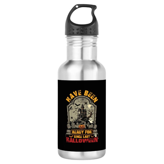 Botella De Agua Casa Embrujada de Halloween Listo  (Anverso)