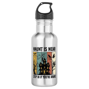 Botella De Agua Casa Embrujada Halloween Grabado Antiguo Diseño Es