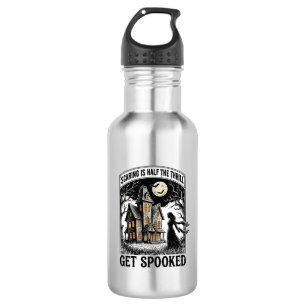 Botella De Agua Casa Embrujada Halloween Grabado Antiguo Terror S