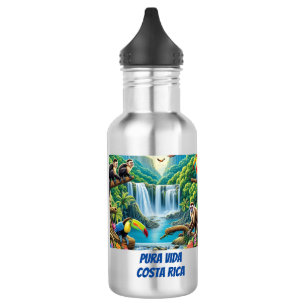 Botella De Agua Cascada tropical de selva tropical