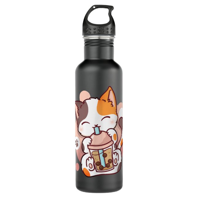 Botella De Agua Cat Boba Tea Bubble Tea Anime Kawaii Neko (Anverso)