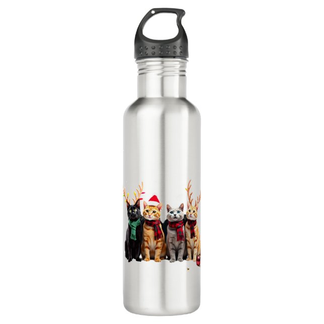 Botella De Agua Cat Christmas Light Reindeer Santa Christmas Cat L (Anverso)